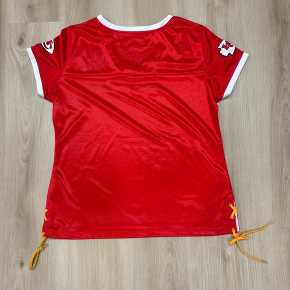 Women’s XL NFL Kansas City Chiefs Jersey rhinestone collar with Lace Up V Neck - Picture 6 of 7